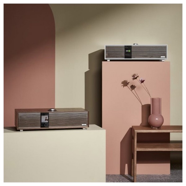 Ruark R410 Integrated Music System in Fused Walnut with Half Price RCD100 USB CD Player - pink and green 