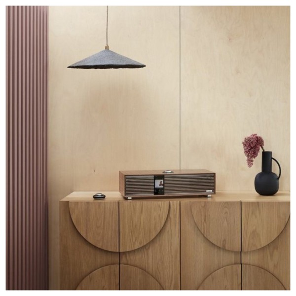 Ruark R410 Integrated Music System in Fused Walnut with Half Price RCD100 USB CD Player - 410 wooden room 
