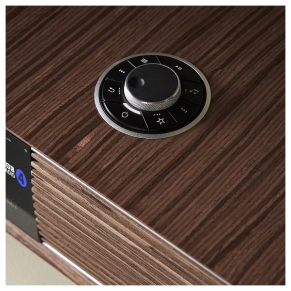 Ruark R410 Integrated Music System in Fused Walnut with Half Price RCD100 USB CD Player - top dial 
