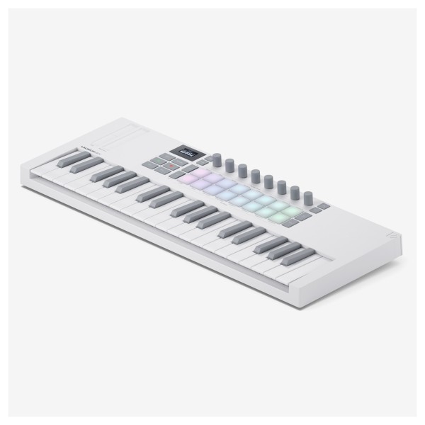 Novation Launchkey Mini 37 MK4 MIDI Keyboard Controller, White - Angled
