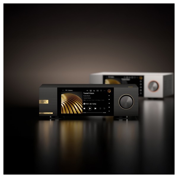 Eversolo DMP-A6 Master Edition Gen 2 Streaming Music Player, Black - pair with blurred reflection.
