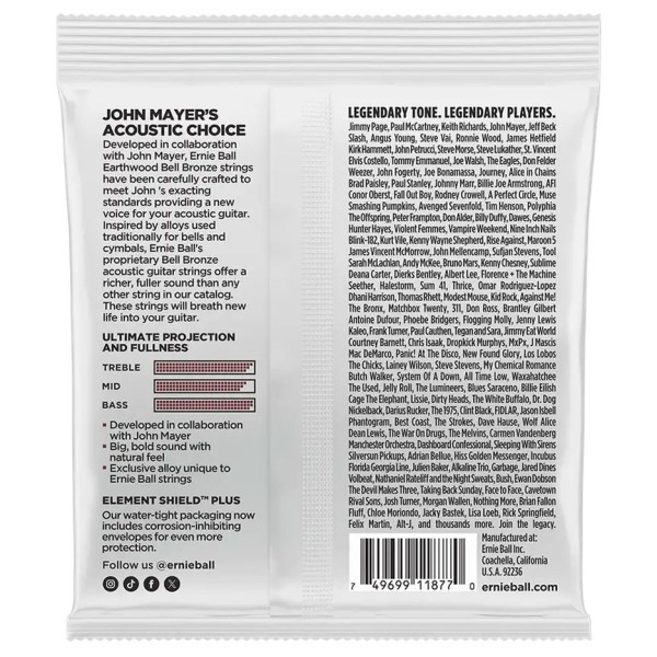 Ernie Ball Medium Light Earthwood Bell Bronze Acoustic Guitar Strings, 12-54 - back 