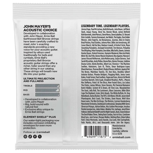 Ernie Ball Light Earthwood Bell Bronze Acoustic Guitar Strings, 11-52 - back 