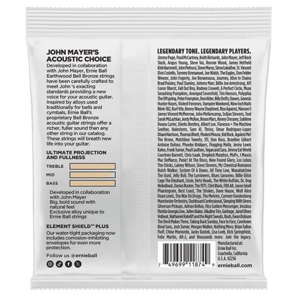 Ernie Ball Extra Light Earthwood Bell Bronze Acoustic Guitar Strings, 10-54 - back 