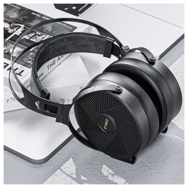 FiiO FT5 Open-Back Planar Magnetic Headphones, Black - Lifestyle Image resting on MacBook