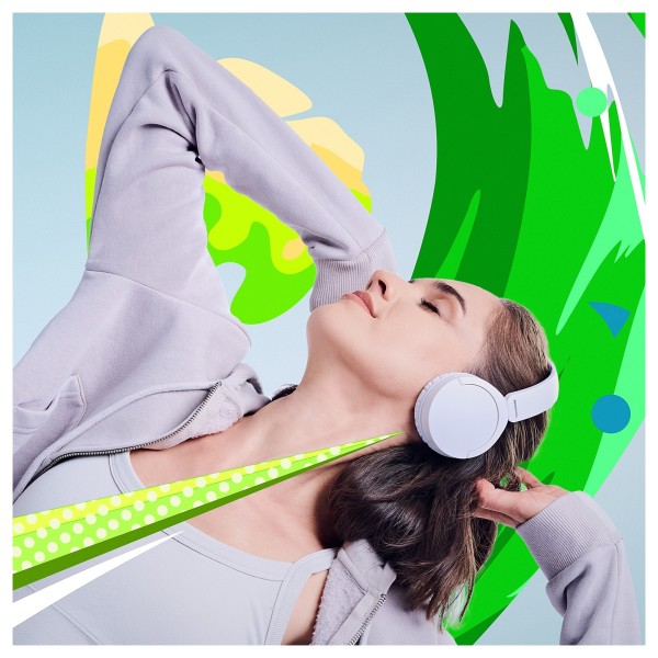 Panasonic RB-HF630B Wireless Stereo Headphones, White - Lifestyle Image, modelled, XBS Extra Bass System