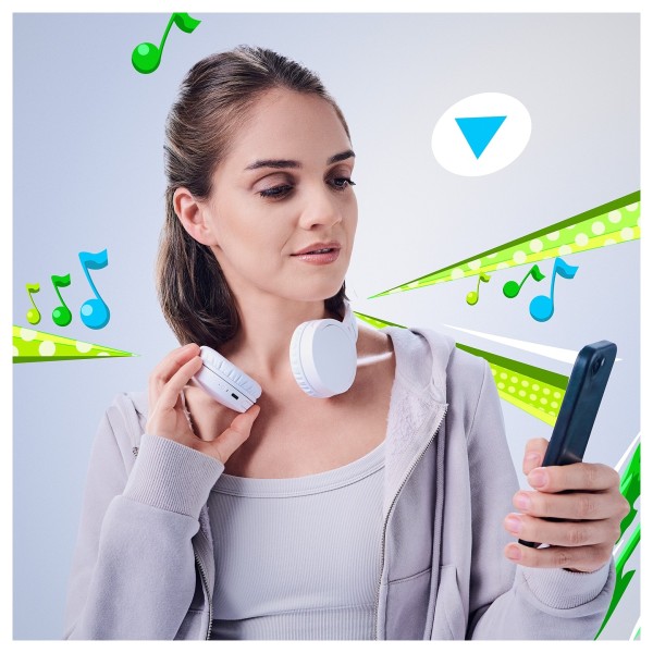 Panasonic RB-HF630B Wireless Stereo Headphones, White - Lifestyle Image, Bluetooth, wirelessly connected to phone