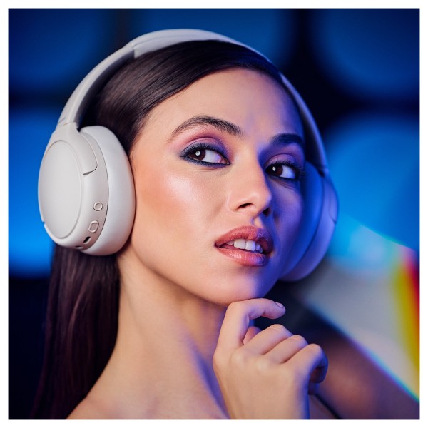 Panasonic RB-M600BE Wireless Stereo Headphones with Hybrid ANC, Beige - Lifestyle Image, modelled