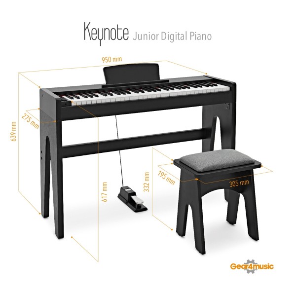 Keynote Junior Digital Piano & Stool by Gear4music, Matte Black