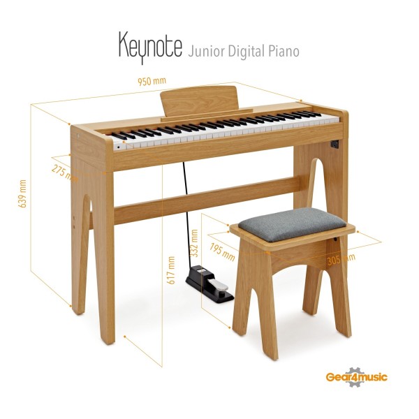 Keynote Junior Digital Piano & Stool by Gear4music, Light Oak