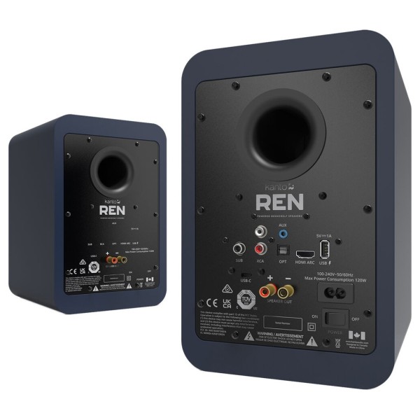 REN Bluetooth Powered Speakers, Blue - Angled Rear
