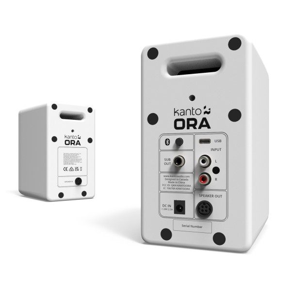 Kanto Ora Bluetooth Speakers, White - Angled Rear