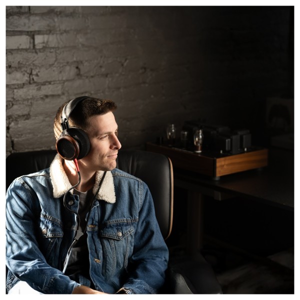 Grado Signature S950 Open-back Headphones, Brazilian Walnut - stoic man in denim