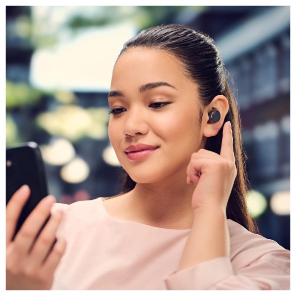 Panasonic RZ-B120WDE Digital Wireless Stereo Earphones, Black - Lifestyle image, touch controls
