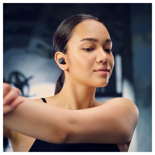 Panasonic RZ-B120WDE Digital Wireless Stereo Earphones, Black - Lifestyle Image, modelled, exercise