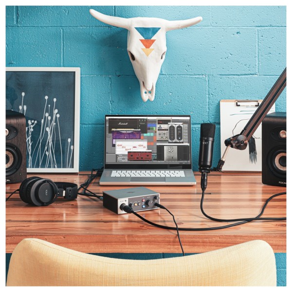 Universal Audio Volt 1 USB Audio Interface - Teal wall Studio lifestyle