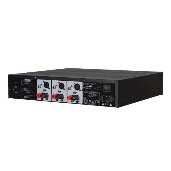 Emotiva BasX A3+ Three Channel Power Amplifier, Black - Rear view angled