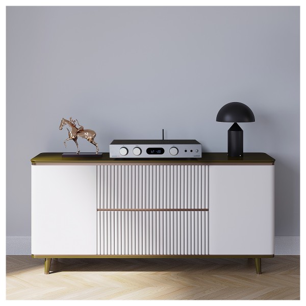 Audiolab 6000A MKII Integrated Amplifier, Aluminium Silver - clean side table 