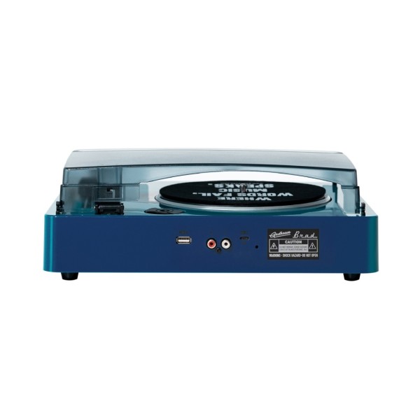 Brad MK2 Turntable with Bluetooth, Navy - Rear (With Cover)