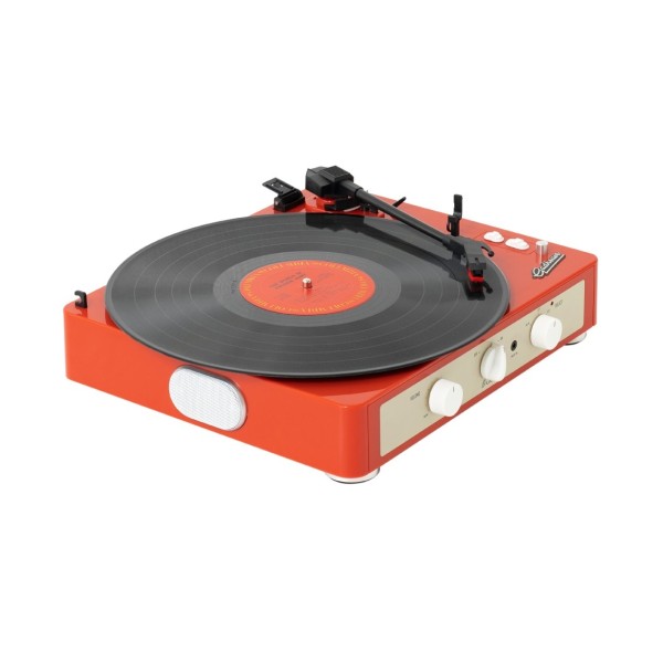 Gadhouse Brad MKII Record Player with Bluetooth, Tangerine - Angled (Record Not Included)