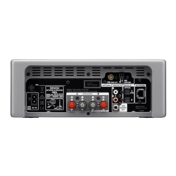 Denon CEOL RCD-N10 Network CD Music System, Gloss Grey - Rear view