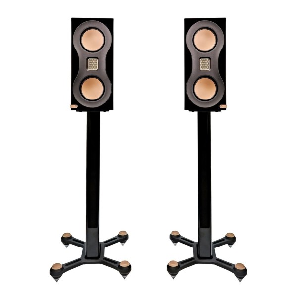 Monitor Audio Studio 89 Bookshelf Speakers (Pair), Black - main img on stands 