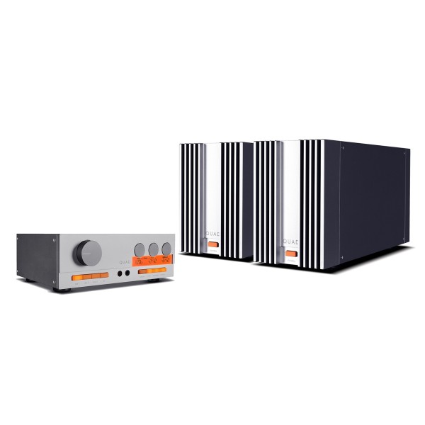 Quad 33 Pre-Amplifier and Pair of 303 Power Amplifiers Bundle (2024 Edition) - 2 amps 1 pre angle shot 
