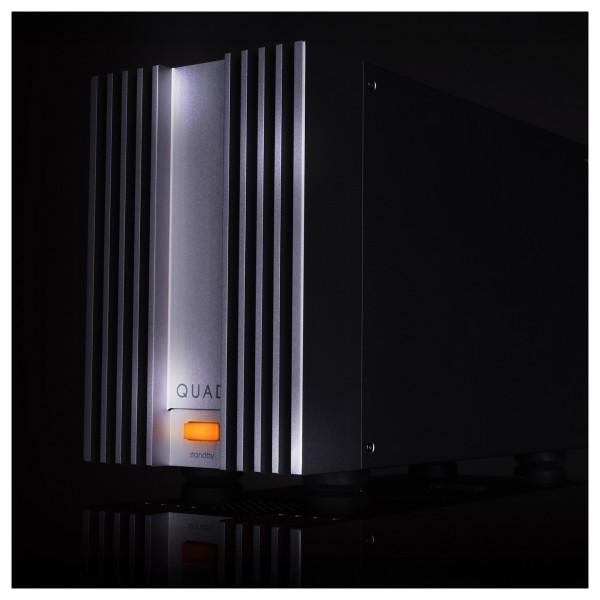 Quad 303 Power Amplifier (2024), Silver - front angle 