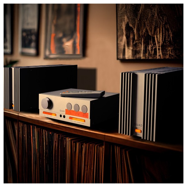Quad 33 Pre-Amplifier and Pair of 303 Power Amplifiers Bundle (2024 Edition) - lifestyle evening 