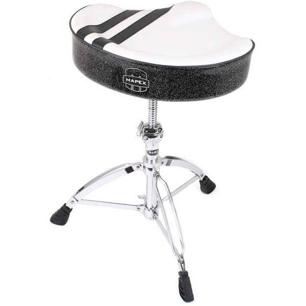 Mapex T756W Stool, Saddle Top, Threaded Base, White with Black Strip