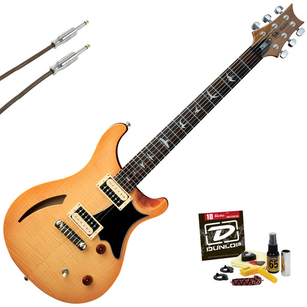 PRS SE Custom Semi-Hollow Guitar, Vintage Natural + FREE Gift