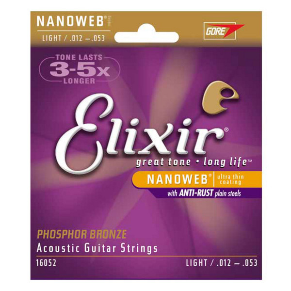 Elixir E16052 Nanoweb Phosphor Bronze Strings, 12-53