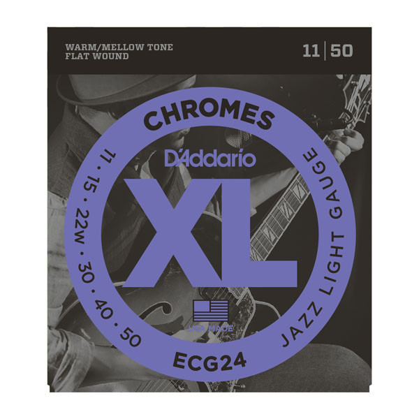 D'Addario ECG24 XL Flatwound Chromes, Jazz Light, 11-50