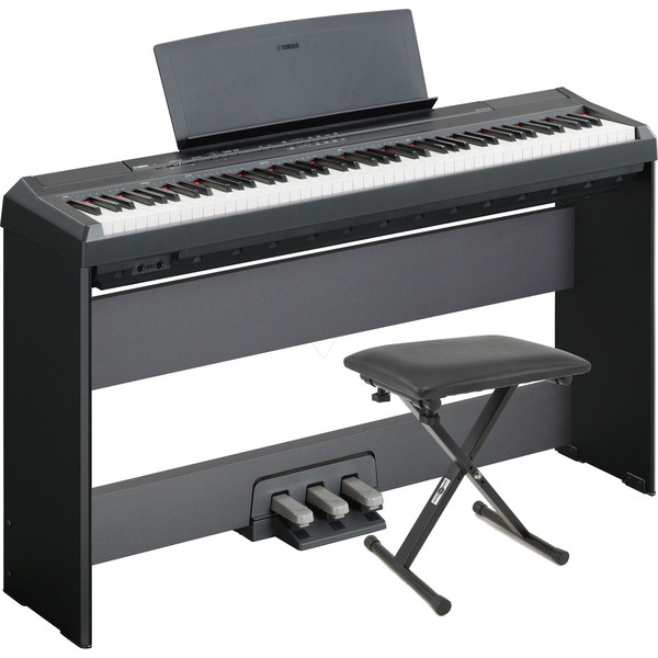 Yamaha P105 Digital Piano, Black with Stand, Pedal Board and Bench