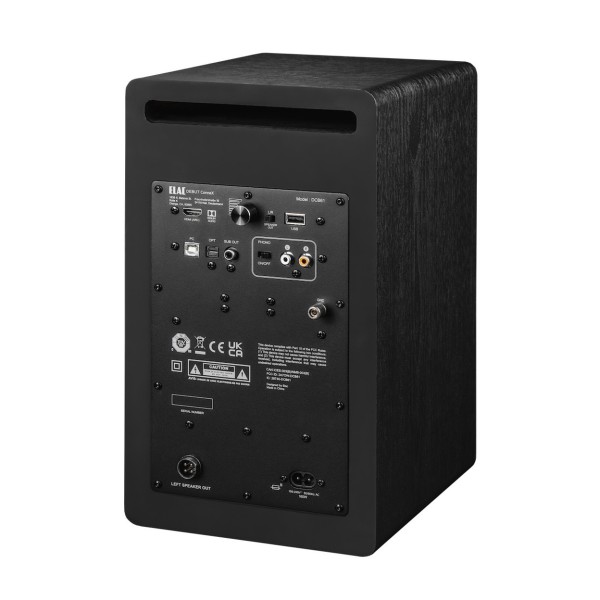 ELAC Debut ConneX DCB61 Active Speakers (Pair), Black - Rear view, angled