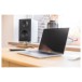 ELAC Debut ConneX DCB61 Active Speakers (Pair), White - Lifestyle Image, laptop and speaker in background