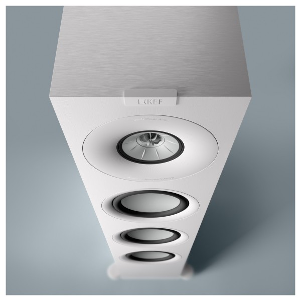 KEF Q11 Meta Floorstanding Speakers (Pair), Satin White - Detail Image, downwards