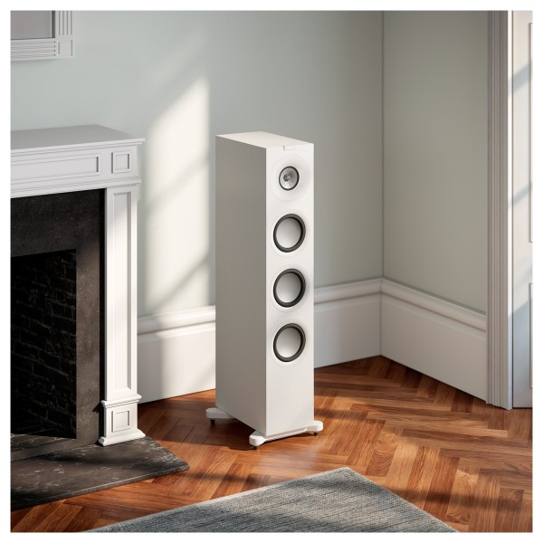 KEF Q11 Meta Floorstanding Speakers (Pair), Satin White - Lifestyle Image