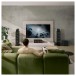 KEF Q11 Meta Floorstanding Speakers (Pair), Satin Black - Lifestyle Image, with KEF Q8 Meta mounted on top