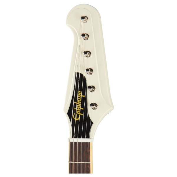 Epiphone 1963 Firebird V Maestro Vibrola Reissue, Polaris White - headstock 