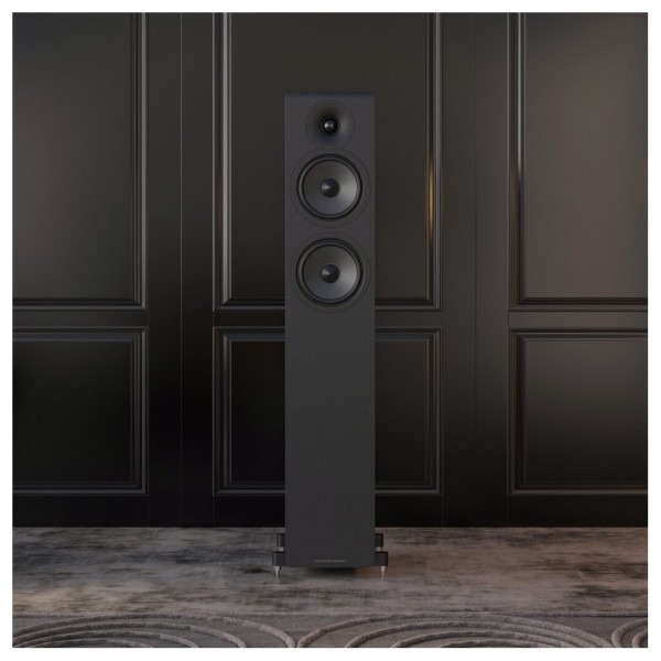 Acoustic Energy AE309 MKII Floorstanding Speakers (Pair), Matt Black - Lifestyle Image, no grille