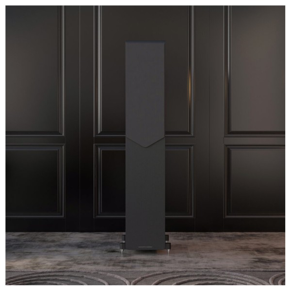 Acoustic Energy AE309 MKII Floorstanding Speakers (Pair), Matt Black - Lifestyle Image, with grille
