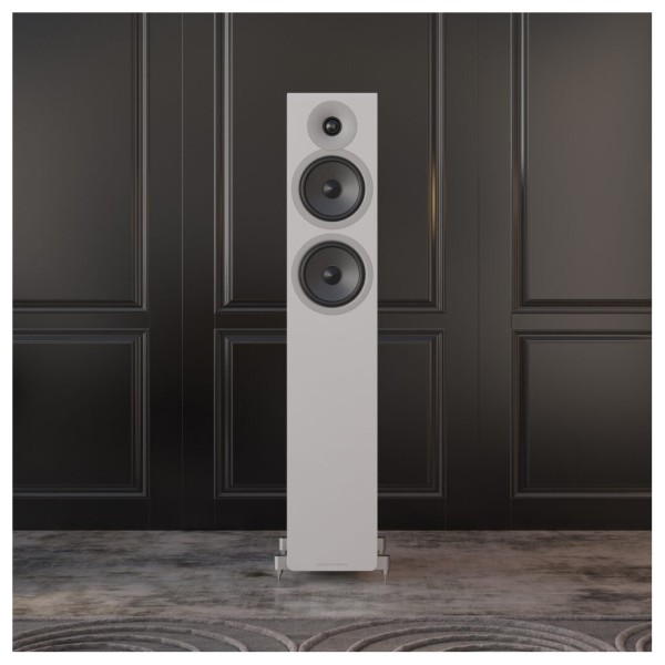 Acoustic Energy AE309 MKII Floorstanding Speakers (Pair), Matt White - Lifestyle Image, no grille