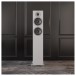 Acoustic Energy AE309 MKII Floorstanding Speakers (Pair), Matt White - Lifestyle Image, no grille