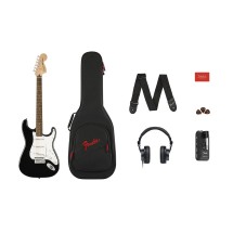 Squier Affinity Series Stratocaster Mustang Micro Pack, Black, with Gig Bag and HD9 Headphones - Nearly New