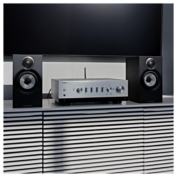 Yamaha R-N800A 100W Network Receiver, Silver - lifestyle with Bowers & Wilkins
