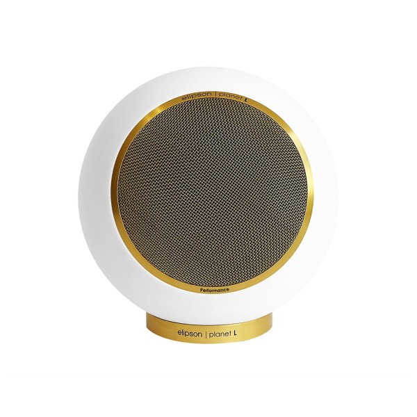 Elipson Planet L Performance Speakers (pair), Matt White-Gold - sgl front 