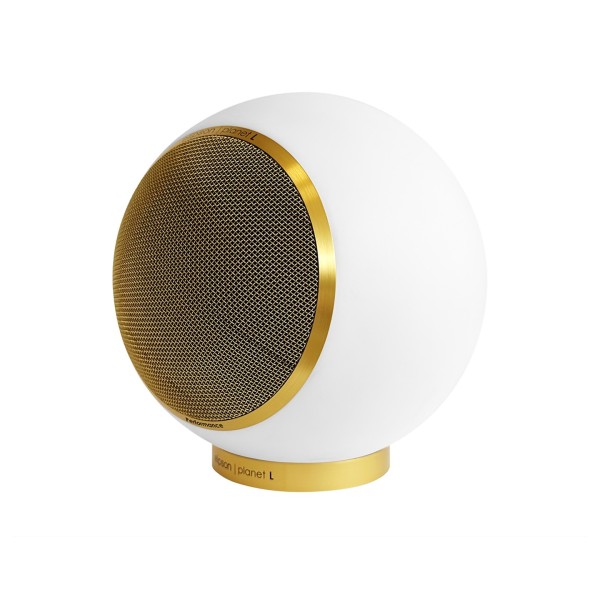 Elipson Planet L Performance Speakers (pair), Matt White-Gold - sgl side angle 