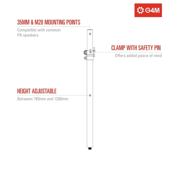 G4M PA Speaker Pole, 35mm to M20 Thread