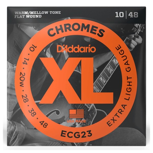 D'Addario ECG23 XL Chromes Flat Wound, Extra Light, 10-48- front